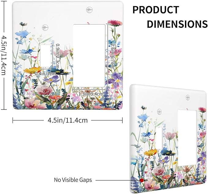 Watercolor Wildflowers Colorful Floral Plant Outlet Covers 1 Toggle 1 Rocker Combination Decorative Wall Plate Electrical Switch Plates Light Switch Cover Plate for Bedroom Living Room Decor