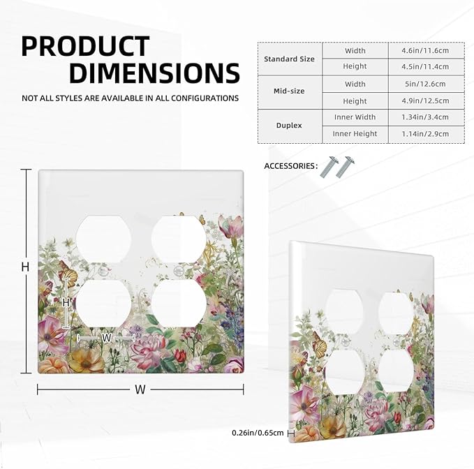 Outlet Covers Boho Wildflower Colorful Floral Butterfly 2 Gang Double Duplex Decorative Light Switch Covers Electrical Wallplates Socket Faceplate For Bed Room Living Room Decor