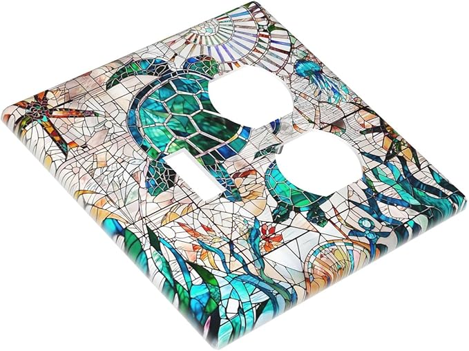 Nautical Ocean Beach Green/Blue Sea Turtles 2-Gang 1-Toggle 1-Duplex Device Combination Wallplate Hawaiian Marine Animals One Toggle Switch and One Duplex Receptacle Outlet Combo Light Switch Cover