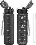 OLDLEY Kids Water Bottle for School, 17 oz (2 lids) BPA-Free Reusable Leak-proof Durable Tritan Plastic Water Bottles with Straw & Chug Lids, Anti-dust Spout Cover (Black)