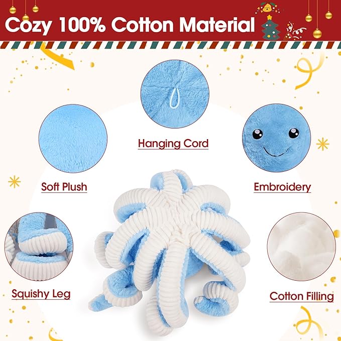 DENTRUN Octopus Stuffed Animals, Giant Octopus Plush Doll Play Toys for Kids Girls Boys Adults Birthday Xmas Halloween Present Stuffed Sea Animals Plushie, 7/16/24/32 Inches, 5 Colors
