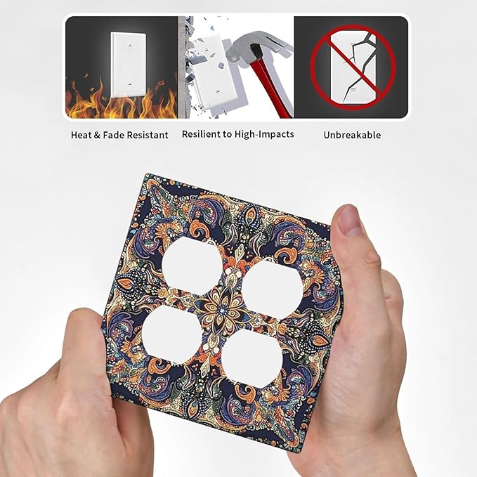Outlet Covers Mandala Petals Retro Flowers 2 Gang Double Duplex Decorative Light Switch Covers Electrical Wallplates Socket Faceplate For Bed Room Home Decor