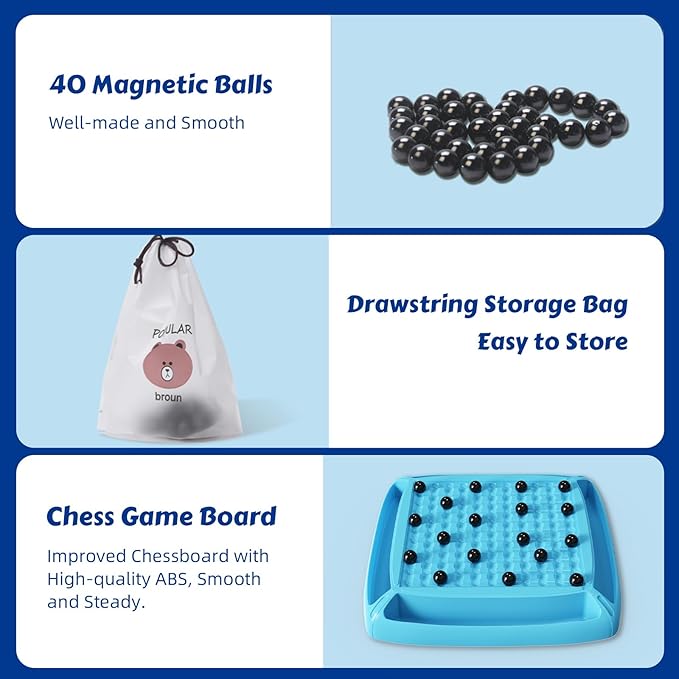 Magnet Game, Board Game for Kids 8-12, Magnetic Game Chess Set for Kids and Adults Family and Friend Games Night, Magnet Chess Game 40 Piceses, 2-4 Players (Cyan)