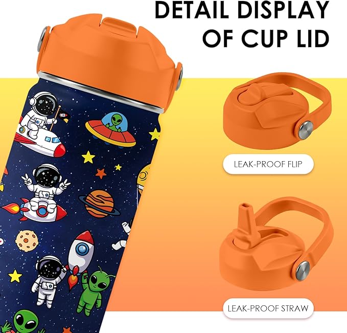 Space Astronomy Gifts for Kids - 16 Oz Kids Water Bottle with Straw Lid, Stainless Steel Insulated Tumbler, Leak Proof, BPA-Free, for Boys, School, Travel - Universe Children Birthday Gifts Cups(1pc)