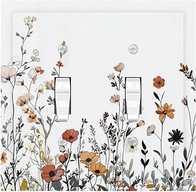 Decorative Switch Plates Vintage Wildflower Colorful Plants Floral 2 Gang Double Toggle Outlet Light Switch Cover Wall Plate Electrical Faceplate For Bed Room Living Room Decor