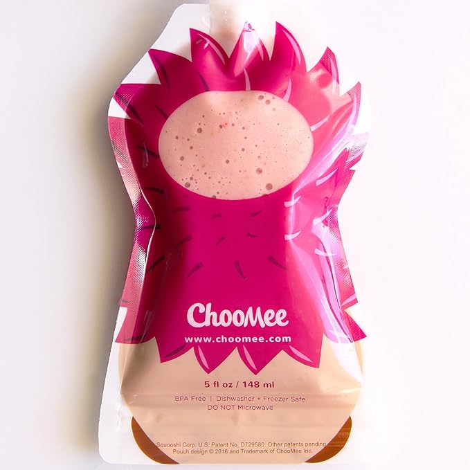 ChooMee Reusable Baby Food Pouches | BPA Free | Refillable Toddler Squeeze Pouches for Homemade Purees, Applesauce & Yogurt | Double Zipper, Easy Fill & Wide Bottom | 8CT, 5oz SnakPack FreshSquad