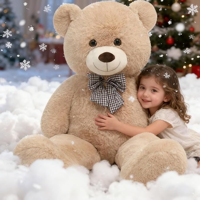 Toys Studio 47 Inch Big Teddy Bear Giant Teddy Bear Stuffed Animal 4ft Light Brown Plush Toy for Baby Shower Party Decorations Kids Christmas Mother's Day Valentines Gifts