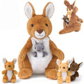 5 in 1 Kangaroo Stuffed Animal with Babies, 16'' Mommy Stuffed Kangaroo Plush Toy with 4 Baby Joey Plush and Pouch, Plush Kangaroos Set for Kids Boys Girls Birthday Christmas Plush Gifts Party Favors