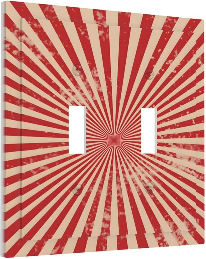 Retro Circus Sparkling Red White Lines Mid Century Decorative Switch Plates 2 Gang Double Toggle Outlet Light Switch Cover Wall Plate Electrical Faceplate for Farmhouse Home Decor