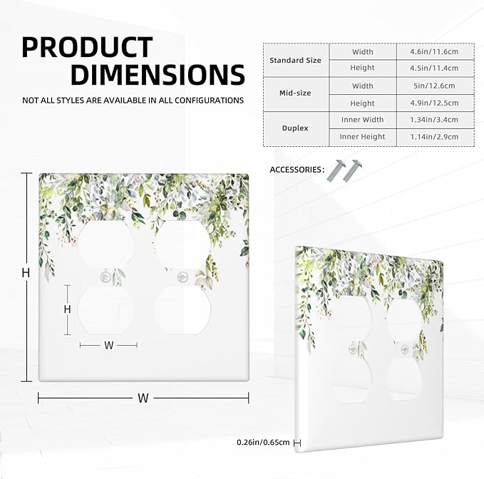 Outlet Covers Green Eucalyptus Leaves Floral Wildflower 2 Gang Double Duplex Decorative Light Switch Covers Electrical Wallplates Socket Faceplate For Bed Room Living Room Decor