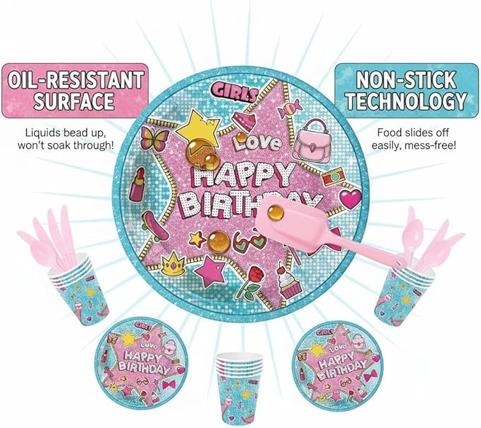 Surprise Theme Party Supplies for kids Doll Themed Birthday Party,Blue & Pink Cartoon Doll Birthday Decorations Disposable Tableware Set With Plates, Cups, Napkins & Cutlery for 24 Guests