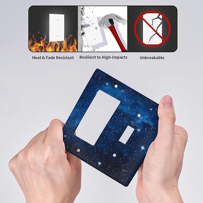 Light Switch Cover Plate Galaxy Starry Sky Universe Sparkle Stars 2 Gang Toggle Rocker Combo Wall Plates Decorative Switch Plates and Outlet Covers Socket Cover for Bathroom Bedroom Decor