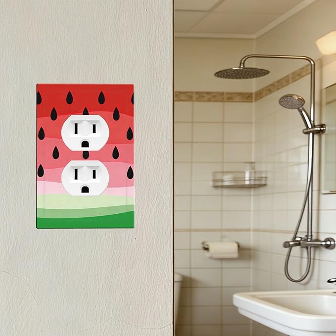 Gradient Watermelon Slice & Seeds Duplex Wall Plate - 1-Gang Standard US Size Summer Freshness Playful Fruit Design Outlet Covers for Kitchen Decor
