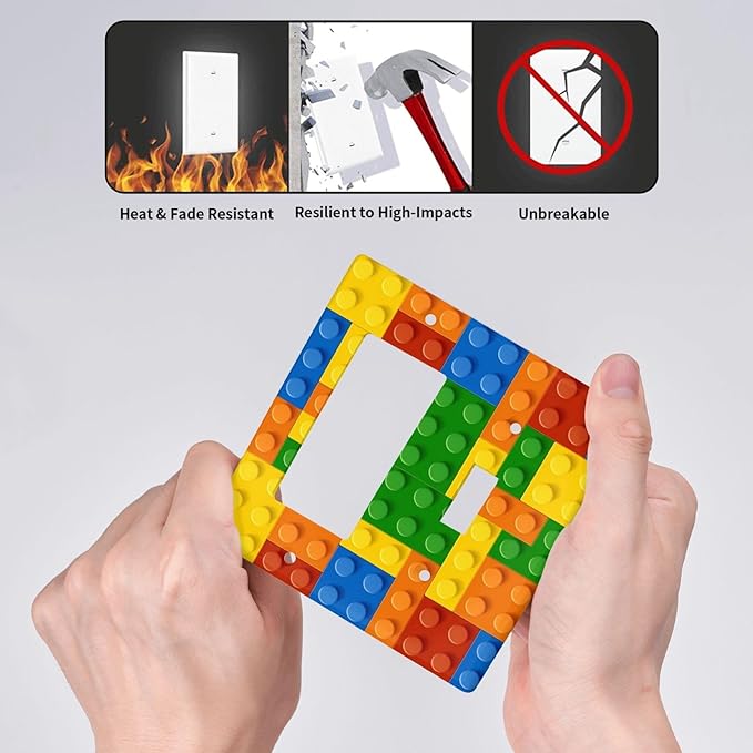Building Blocks Theme Colored Bricks Print Outlet Covers 1 Toggle 1 Rocker Combination Decorative Wall Plate Electrical Switch Plates Light Switch Cover Plate for Room Office Home Decor
