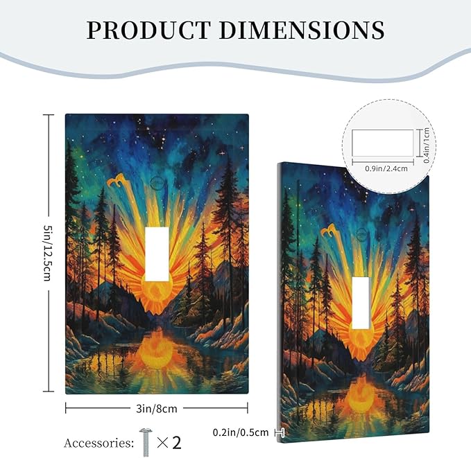 Light Switch Cover Plate Vintage Forest Sun Boho Mountain Starry Sky 1 Gang Single Toggle Decorative Switch Plates Wall Plates Electrical Faceplate for Bathroom Bedroom Decor