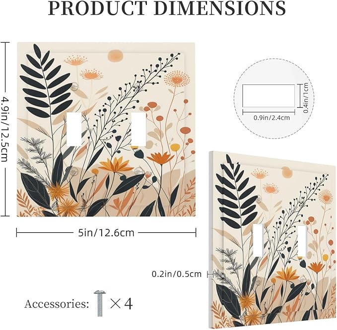 Light Switch Cover Plate Minimalist Floral Boho Botanical Wildflowers 2 Gang Double Toggle Decorative Switch Plates Wall Plates Electrical Faceplate for Bathroom Bedroom Decor