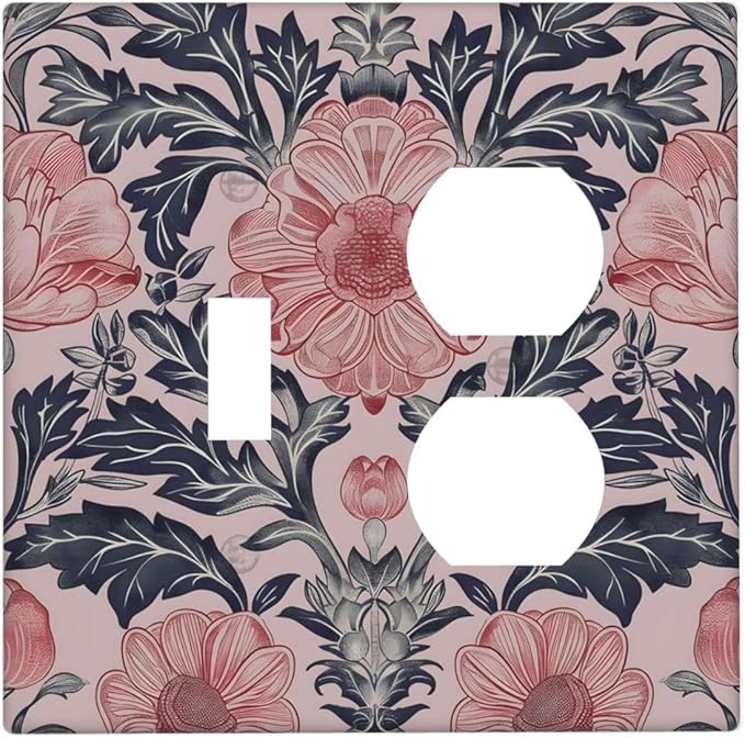 Pink Floral Vintage Botanical Boho Flower Wallplates 1 Toggle 1 Duplex Switch Plate Electrical GFCI Faceplate Decorative Light Switch Covers for Farmhouse Home Decor