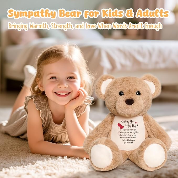 Soft Teddy Bear Plush Toy, A Big Hug Get Well Soon Comfort Bear with Sympathy Message, Emotional Support Gift for Women, Kids, Girls, Toddlers, Thinking of You Memorial Loved Present 15"
