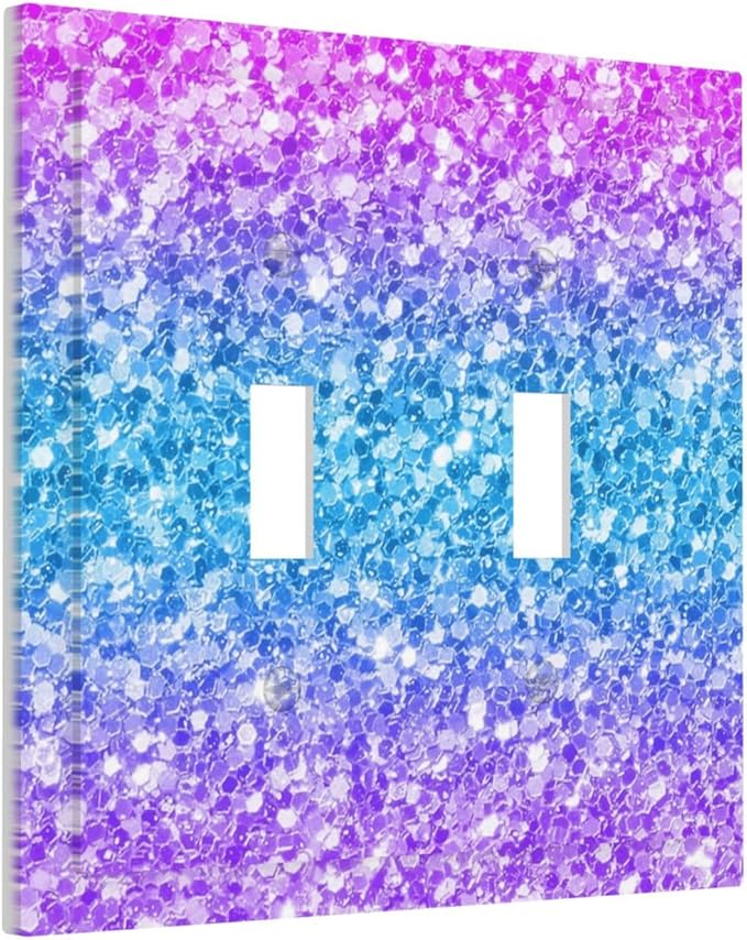 Light Switch Cover Plate Fantasy Colorful Glitter Blue Purple Gradient 2 Gang Double Switch Plate Covers Toggle Wallplate Decorative Outlet Covers Electrical Switchplate for Kids Room Home