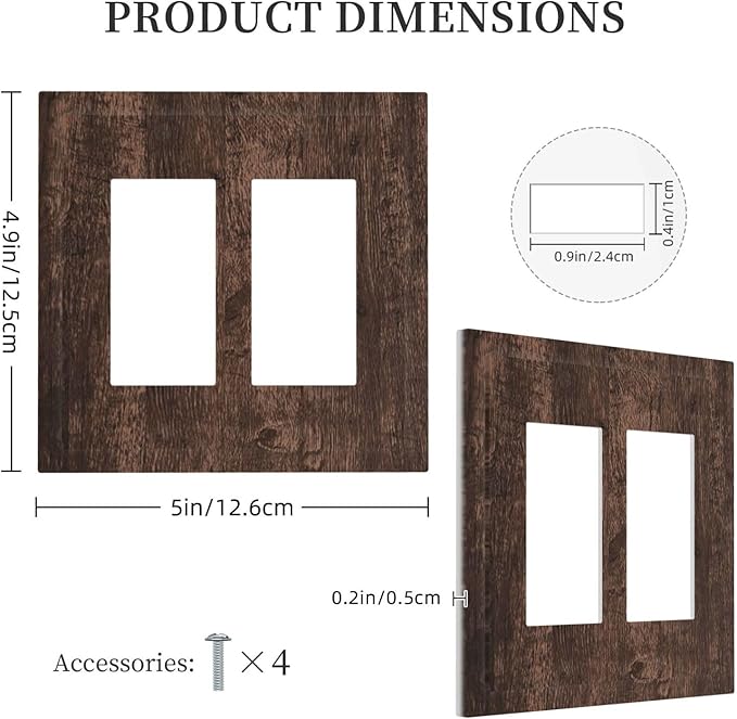 Brown Dark Wood Plank Rustic Vintage Print Decorative Outlet Covers 2 Gang Double GFCI Rocker Electrical Wall Panels Light Switch Cover Plate for Farmhouse Home Decor