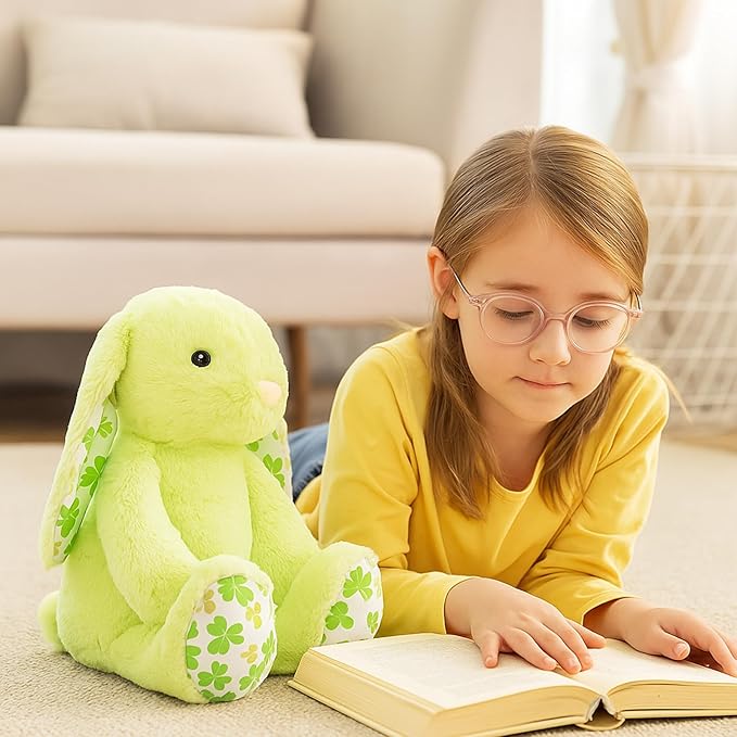 WEIGEDU Green Rabbit Bunny Stuffed Animal Plush Toy with Floppy Ears & Shamrock Print for Kids, Boys, Girls, Babies - Perfect, St. Patrick's Day, Birthday, Easter, Christmas, Bedtime Gift