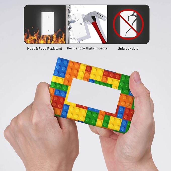 Colorful Bricks Single Gang Rocker Light Switch Cover Plates Decorative Outlet Covers, 1 Gang Rocker Wall Plate