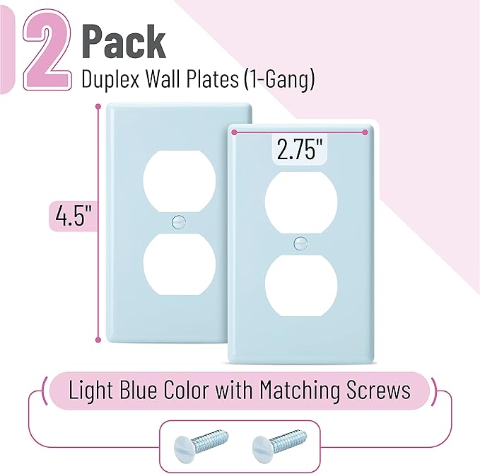 Bates- Duplex Receptacle Wall Plates, 2 Pack, Blue Electrical Outlet Cover Plates, Electric Outlet Cover, Wall Outlet Cover, Outlet Plate, Outlet Wall Plate, Wall Outlet Cover Plate