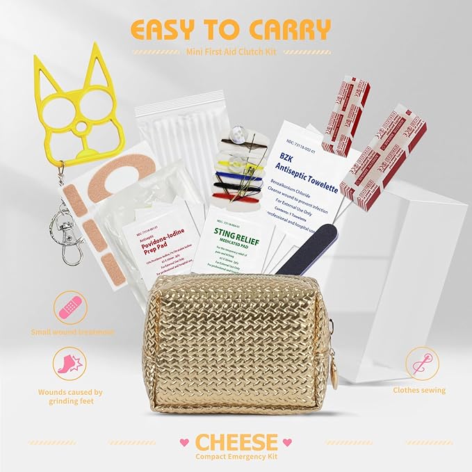 Kitgo Mini First Aid Emergency Clutch Kit -Mother Day Gift Compact Safety Pouch Party Bag with 27 Essential Items for Girl Lady Mother Wife Nurse for Girl Lady Mother Wife Nurse