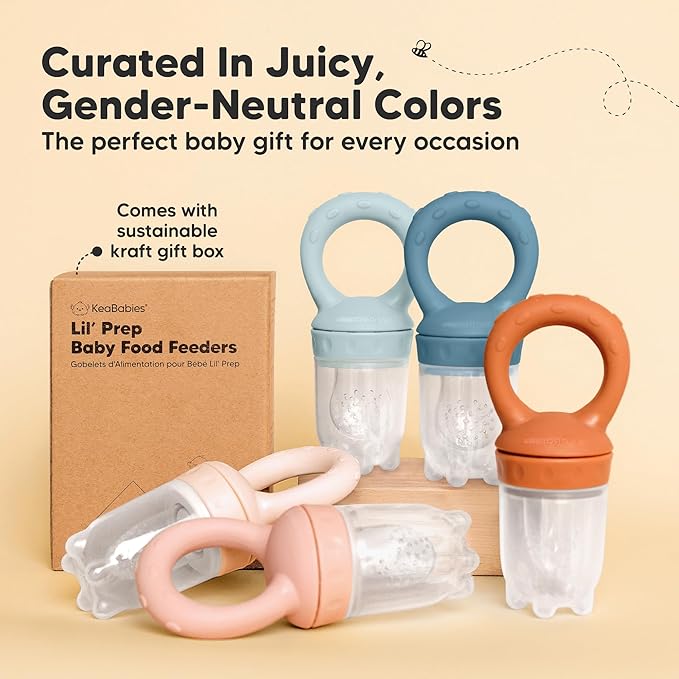 KeaBabies Baby Fruit Feeder 2pk - Silicone Baby Food Feeder for Babies 6-12 Months, Breast Milk Popsicle Teether, Weaning, Pacifier, Freeze Frozen Solid Food, Infant Feeding Essential (Ocean)