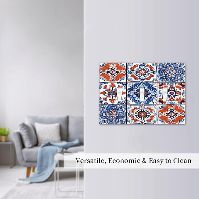 Decorative Switch Plates Colorful Talavera Mexican Tile 3 Gang Wall Plate Triple Toggle Light Switch Cover Faceplate Electrical Wall Panels For Bathroom Kitchen Decor