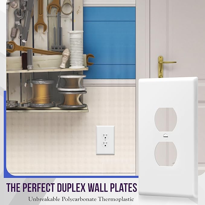 ENERLITES Jumbo Duplex Receptacle Outlet Wall Plate, Large Electrical Outlet Covers, Over-Size 1-Gang 5.5" x 3.5", Polycarbonate Thermoplastic, 8821O-W-20PCS, White (20 Pack)