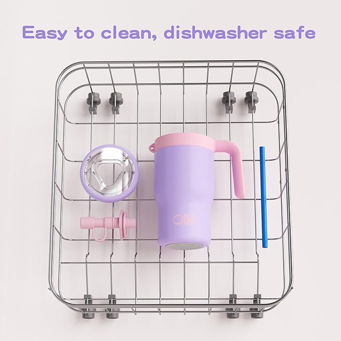 OISIZ 14oz Kids Tumbler with Straw Lid & Handle,Kids Cup with Animal Accessory for School,Kids Water Bottles with Dust-proof Cover,Leakproof Water Bottles,316 Stainless Steel,Keep Cold 24 Hours-purple