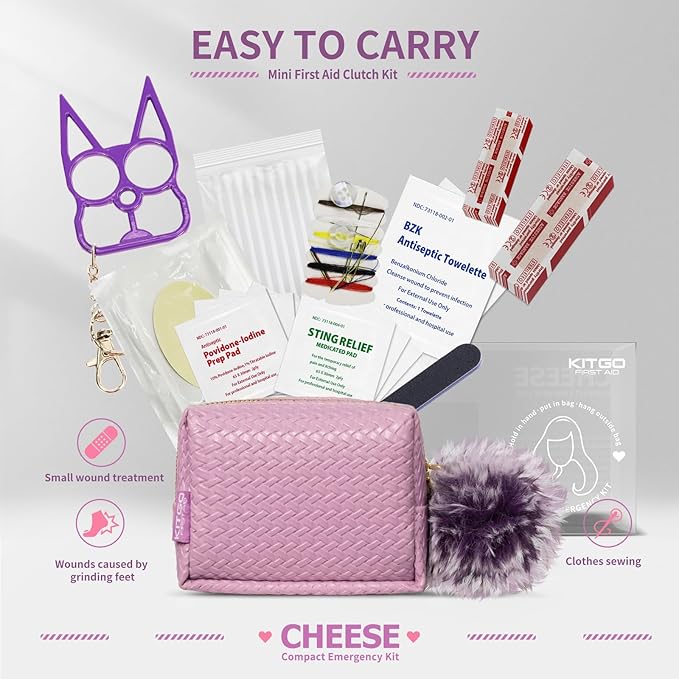 Kitgo Mini First Aid Emergency Clutch Kit -Mother Day Gift Compact Safety Pouch Party Bag with 27 Essential Items for Girl Lady Mother Wife Nurse for Girl Lady Mother Wife Nurse