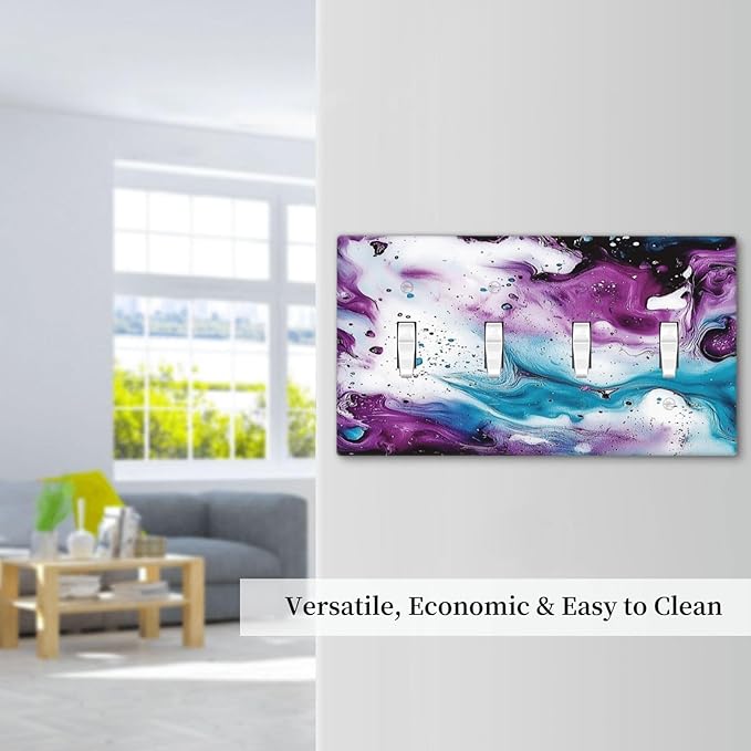 Light Switch Covers Purple Blue Swirl Marble Tiles Quad Toggle Electrical Faceplate 4 Gang Wall Plate Decorative Switch Plates For Bed Room Living Room Decor