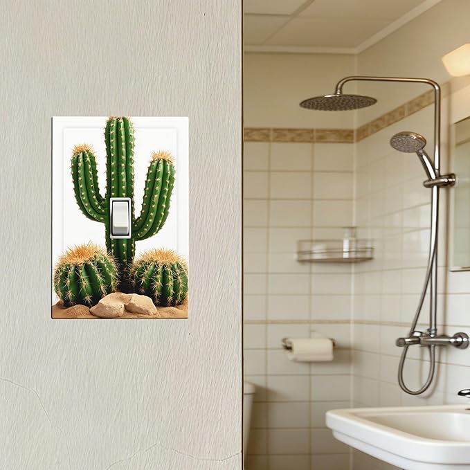 Boho Cactus Garden 1-Gang Toggle Light Switch Plate, Minimalist Desert Landscape Design Decorative Wall Plate for Bedroom Bathroom Living Room Decor