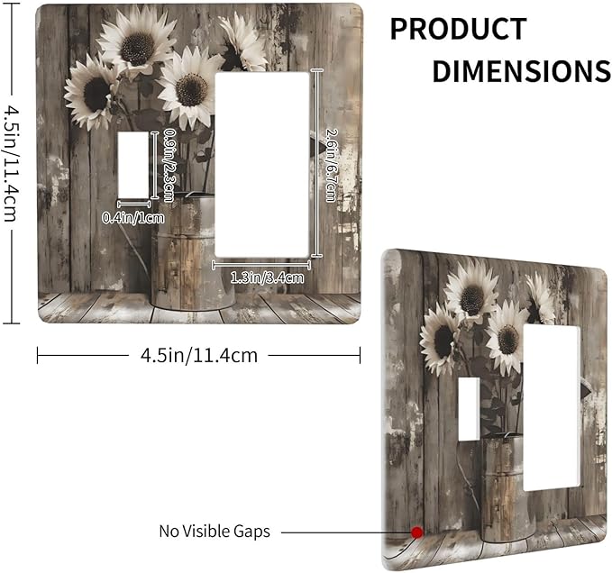 Rustic Floral Country Sunflower Daisy Old Wooden Boards Outlet Covers 1 Toggle 1 Rocker Combination Decorative Wall Plate Electrical Switch Plates Light Switch Cover Plate for Farmhouse Home Decor