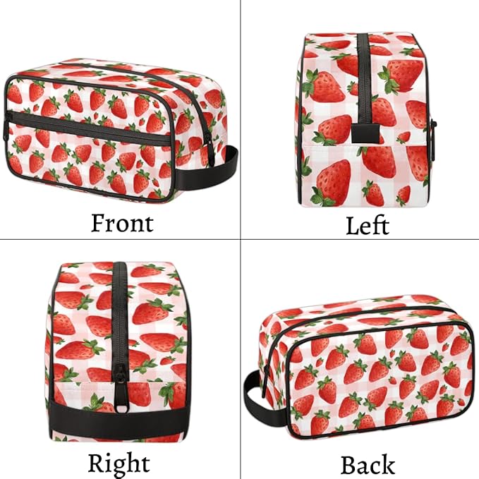 Kids Toiletry Bag for Girls - Strawberry Travel Toiletry Bag Hanging Dopp Kit Cosmetic Bag Makeup Bag Shower Shaving Bag for Toiletries Accessories