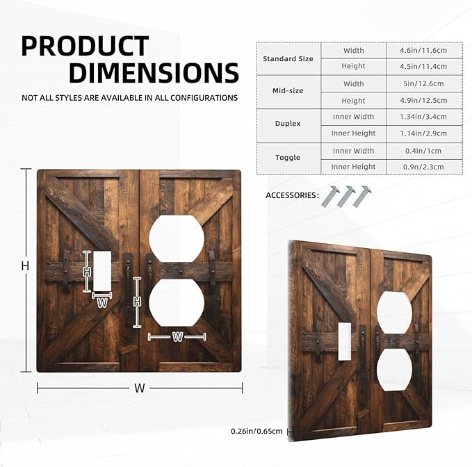 Decorative Outlet Covers Retro Brown Wood Barndoor 2 Gang Light Switch Cover Plate Single Toggle Duplex Wall Plates for Electrical Outlets Switch Plate Covers for Farmhouse Home Decor