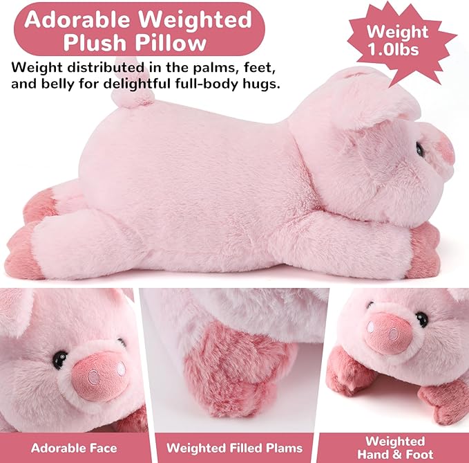 gnomantic Pig Weighted Stuffed Animals - 12 Inch 1.0 Pounds Weighted Plushies Pig - Small Plush Stuffed Animals Pillow - Cute Plush Toys Gifts for Kids & Adults
