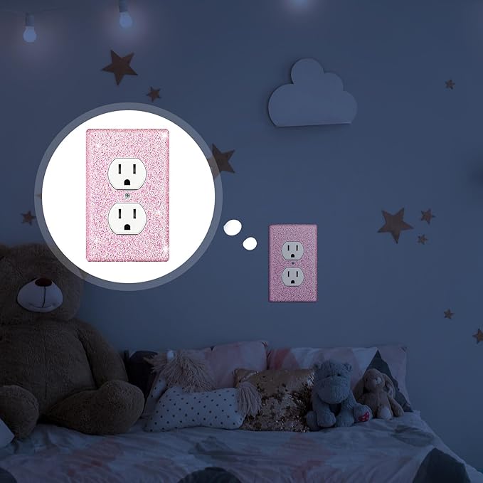 Yexiya 4 Pcs Glitter Light Switch Covers Glitter Bling Outlet Wall Plate Covers Preppy Gift for Nursery Decor Women Teens Room Decor(Pink)