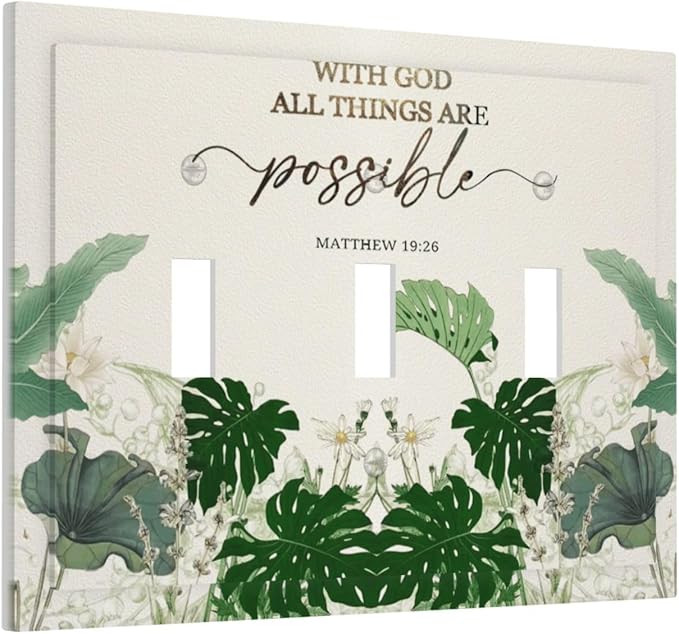 Decorative Light Switch Cover Plate Boho Green Monstera Leaf Inspirational Quotes 3 Gang Wall Plates for Electrical Outlets Triple Toggle Switch Plate Covers Outlet Covers Faceplate
