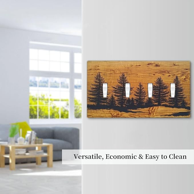 Light Switch Covers Forest Pine Silhouette Rustic Wood Grain Quad Toggle Electrical Faceplate 4 Gang Wall Plate Decorative Switch Plates For Farmhouse Cabin Decor