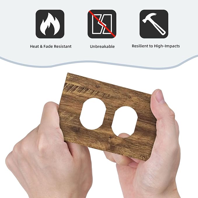 Outlet Covers Rustic Wood Grain Country Vintage Wooden Board 1 Gang Duplex Light Switch Cover Plate Decorative Wall Plates Socket Cover Electrical Switchplate for Farmhouse Home Decor