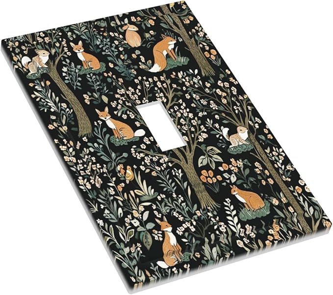 Decorative Light Switch Cover Fairy Forest Animals Fox Squirrel Flower 1 Gang Single Toggle Device Electrical Faceplate Switchplates Decorator Outlet Wall Plate For Bed Room Farmhouse