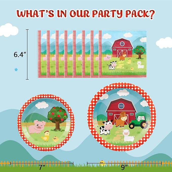 WERNNSAI Farm Plates and Napkins - 48PCS Farm Animals Birthday Decorations Barnyard Paper Plates Tableware for Kids Birthday Party Farmhouse Decorations Serves 16 Guests