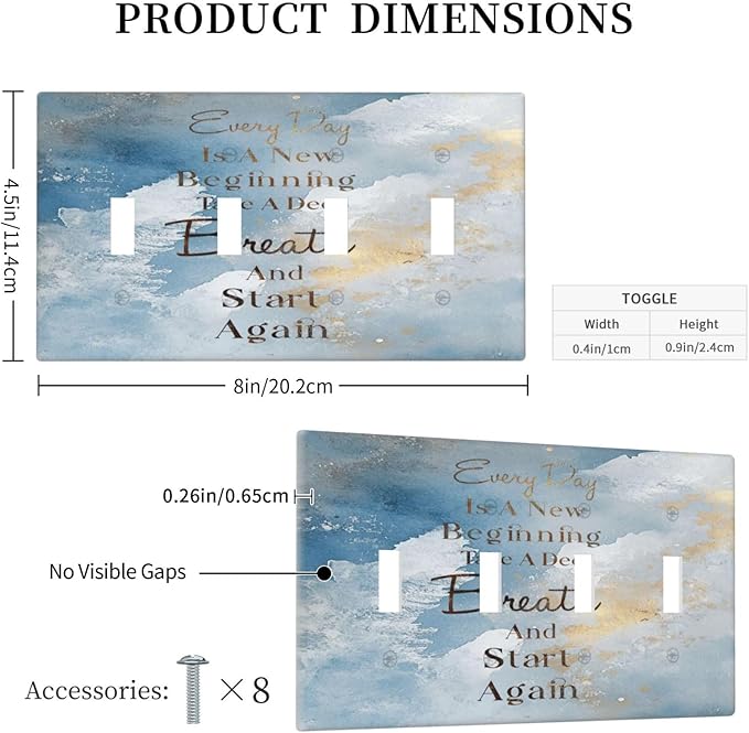 Decorative Light Switch Cover Plate Motivational Quotes Blue Abstract Texture 4 Gang Wall Plates for Electrical Quad Toggle Switch Plate Covers Outlet Covers Faceplate for Home Decor