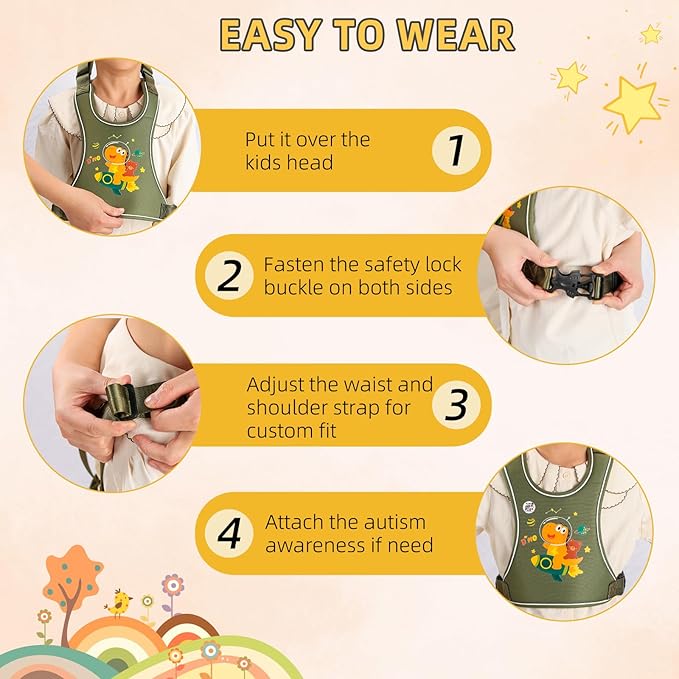 Safety Walking Harness for Kids 3-6, Anti-Elopement Vest Harness for Autism Special Needs ADHD, Reflective Leash with Grab Handle for Autistic, Active Children, Adjustable Tether for Travel and Crowds
