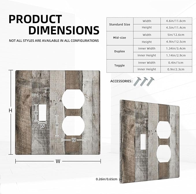 Natural Grey Wood Vintage Faux Wood Grain Wallplates 1 Toggle 1 Duplex Switch Plate Electrical GFCI Faceplate Decorative Light Switch Covers for Farmhouse Home Decor