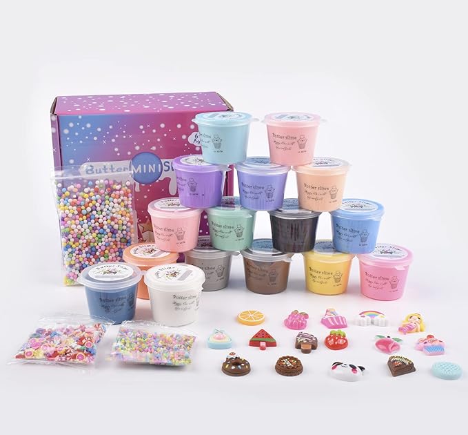 16 Pack Mini Butter Slime Kit, With Pink Watermelon & Lemon Slice Scents. Mermaid Slime Included - DIY Scented Slime Party Favor and Stress Relief Toy for Boys & Girls