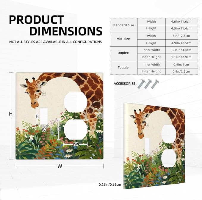 Giraffe Single Toggle Duplex Combo Outlet Wall Plate Decorative 2 Gang Light Switch Covers Electrical Switchplate Home Decorate Faceplat for Bathroom Bedroom Kitchen Room 4.5 x 4.5 Inch